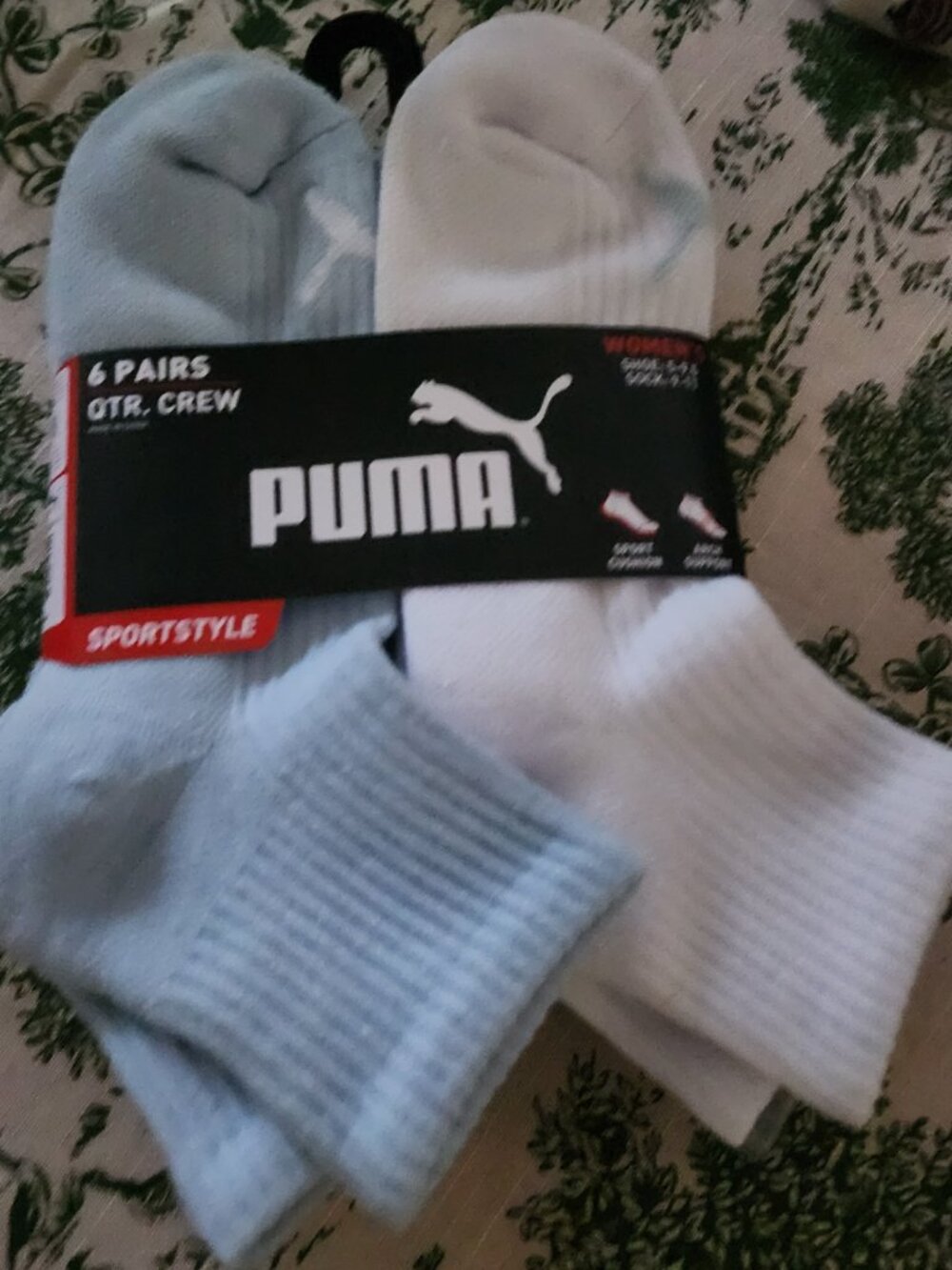 Puma 6 Pair Women's Quarter Crew Socks Arch Support Sport Cushion
